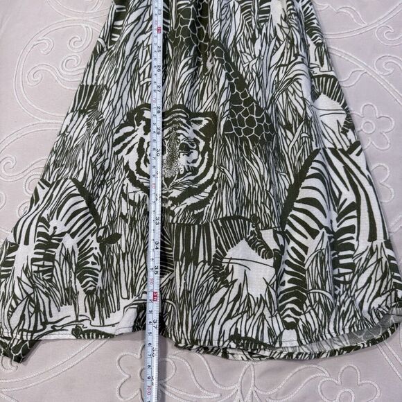 Anthropologie Square Neck Smocked Cut Out Mini Dress Animal Print Green Large - Picture 9 of 9